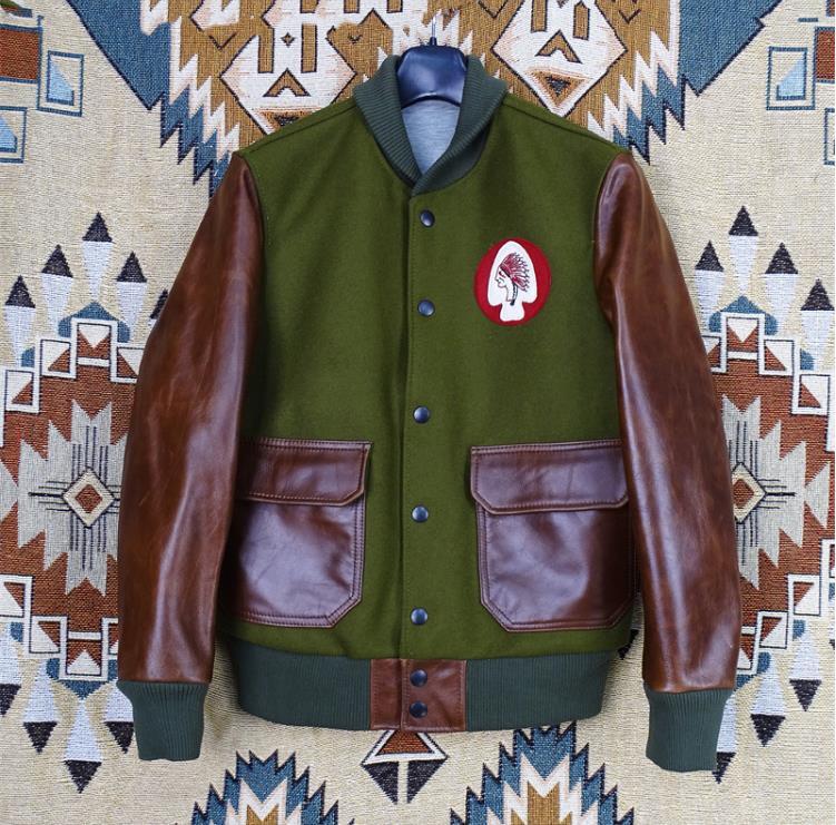 美品◆ スタジャン上質牛革袖 ウール切替 レザージャケットお洒落メンズコーデ 高品質 オイルレザー スタジアムジャンパー サイズ選択可拍卖