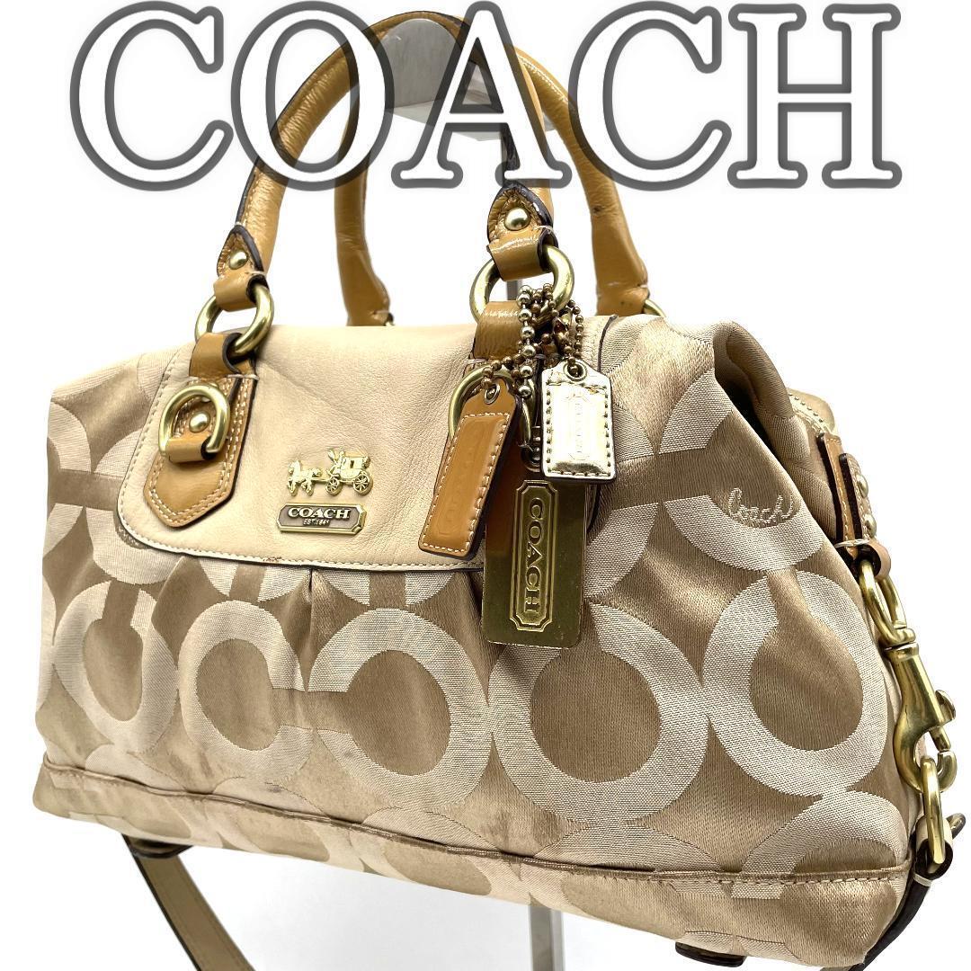 コーチ ショルダーバッグ 2way オプアート キャンバス ベージュ 肩掛け拍卖