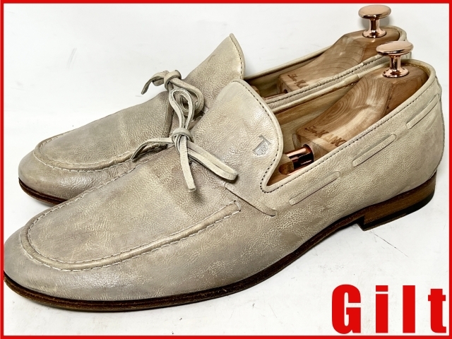 イタリア製 TOD'S 6.5 レザースリッポン ローファー シューズ ベージュ拍卖