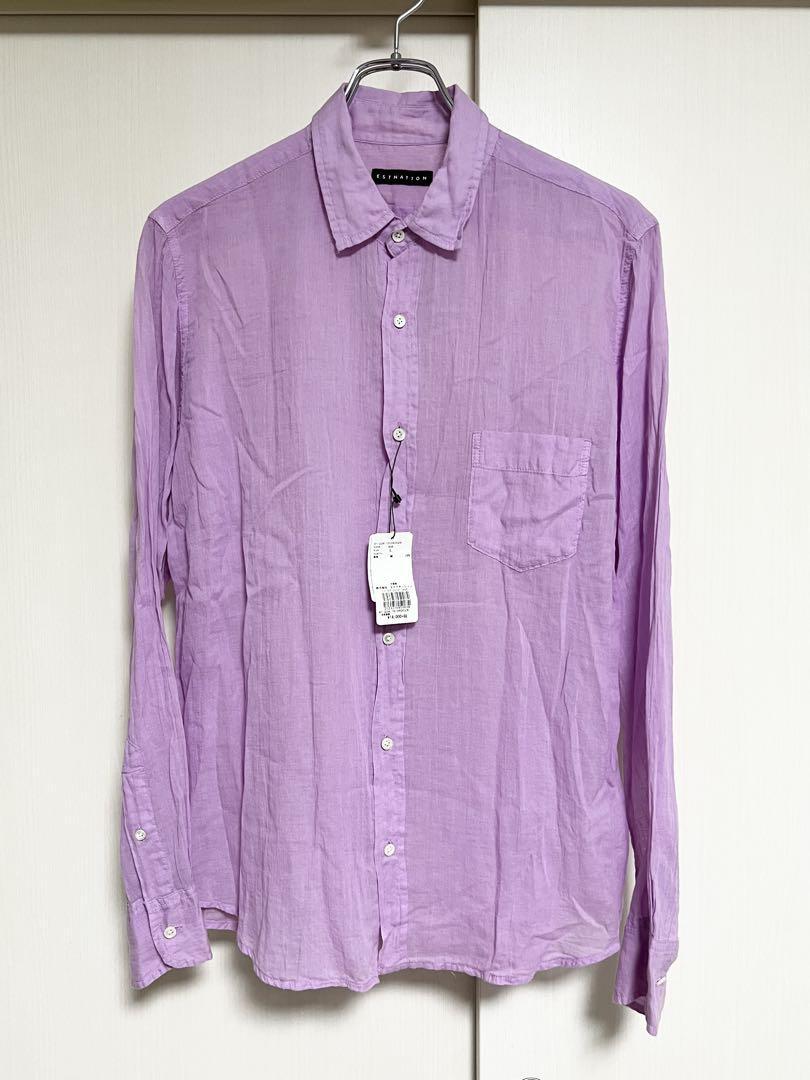 B品 新品未使用 ESTNATION L コットンガーゼシャツ パープル拍卖
