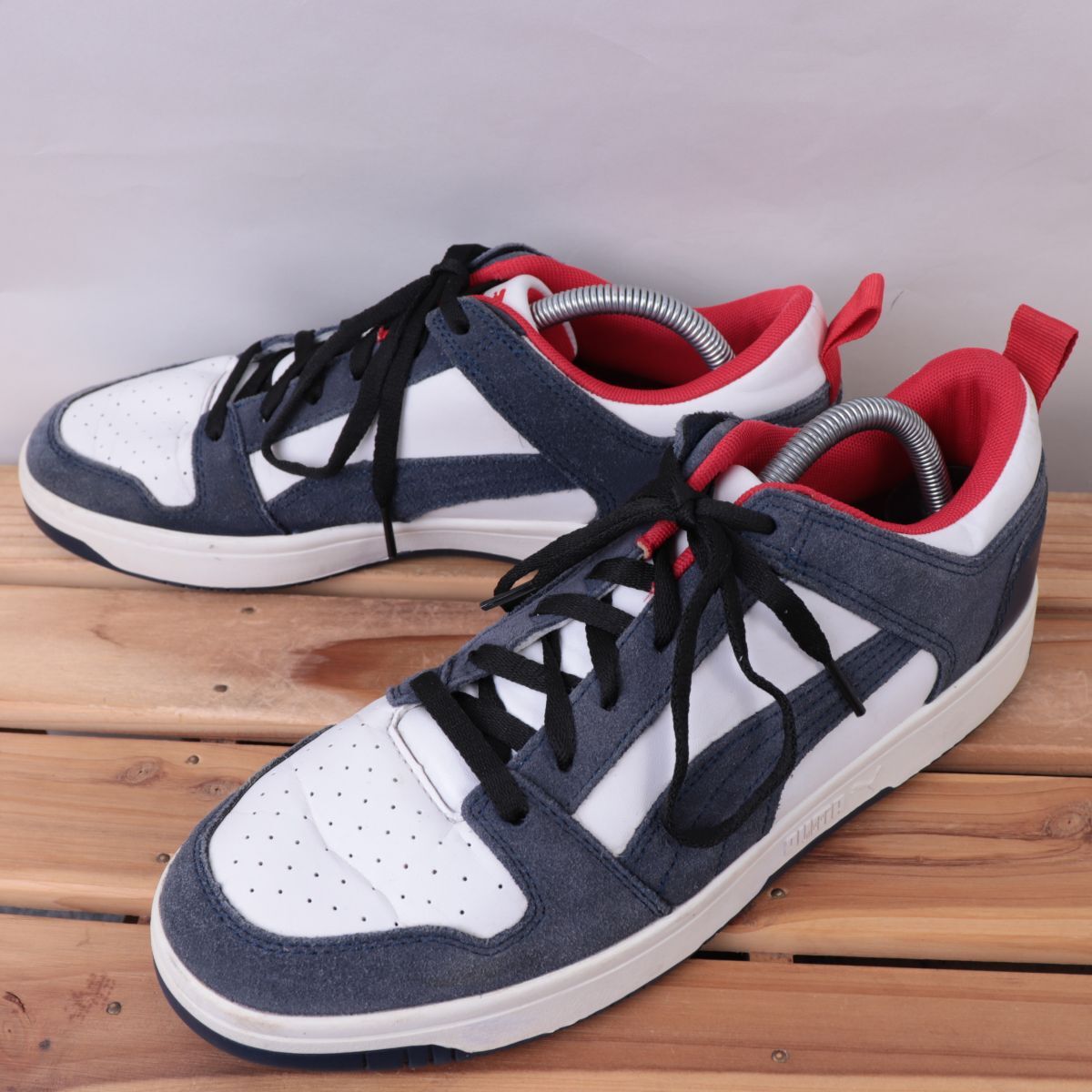 z9899 プーマ リバウンド レイアップ ロー SD US10 28.0cm/白 ホワイト 紺 赤 PUMA Rebound Layup Lo SD メンズ スニーカー 中古拍卖