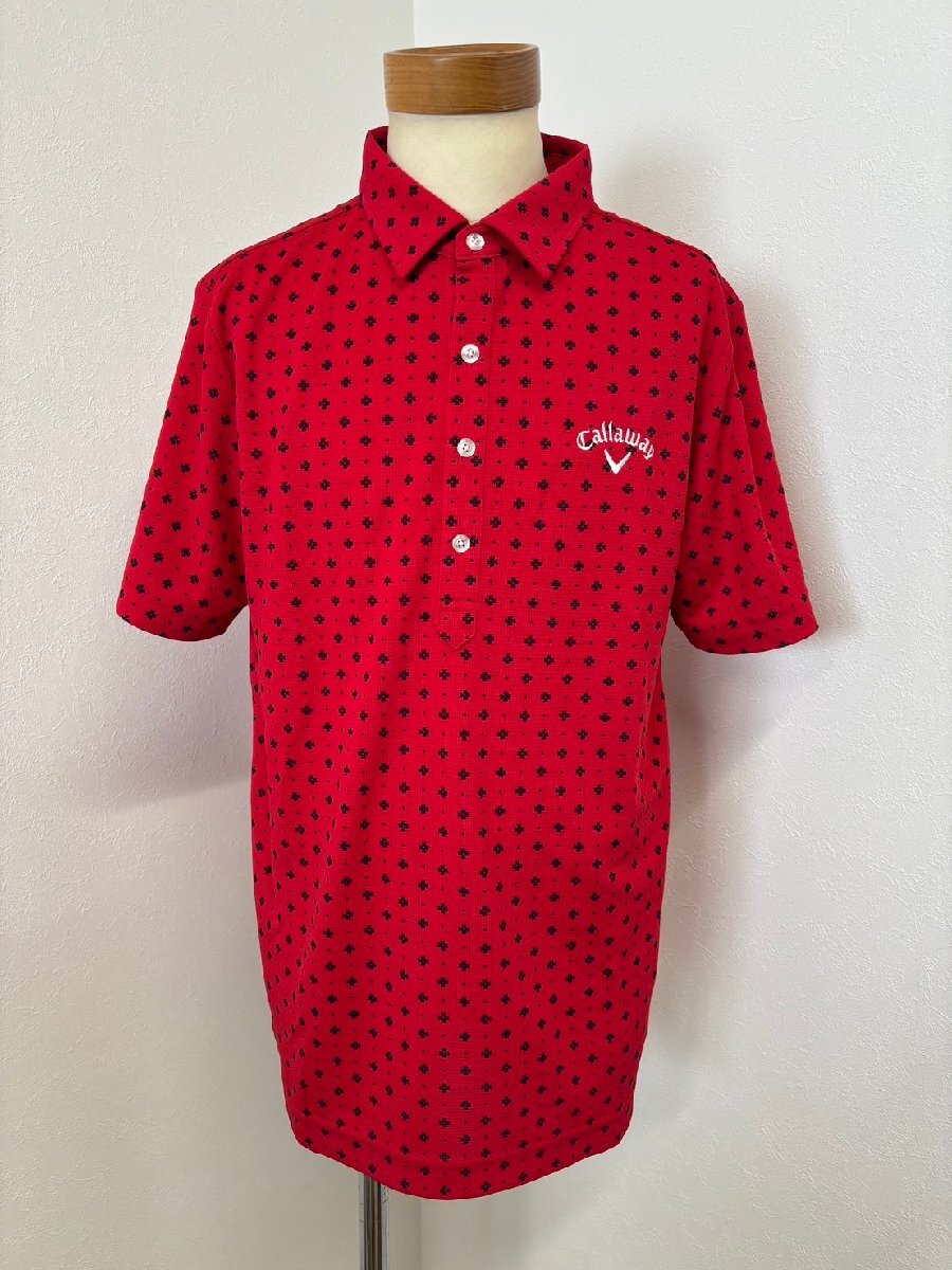 送料無料 キャロウェイ 【Callaway】 メンズ ドットプリント 半袖 シャツ 241-9257501 L レッド 【2668】拍卖