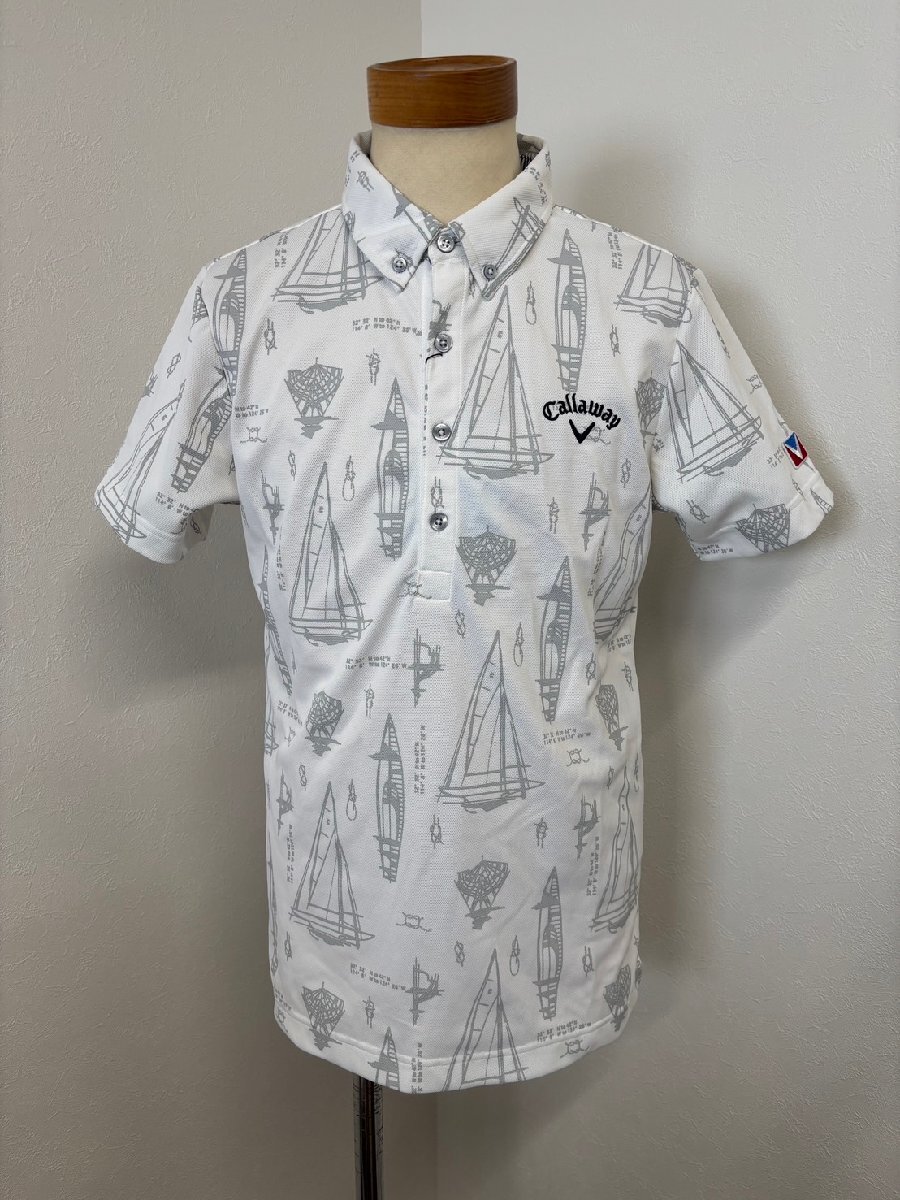 送料無料 キャロウェイ 【Callaway】 メンズ 半袖 ヨット柄プリント ポロシャツ 241-9157523 M ホワイト 【2669】拍卖