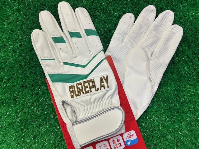 送料無料・SP シュアプレイ・ バッティング手袋・L:白x緑・新品拍卖