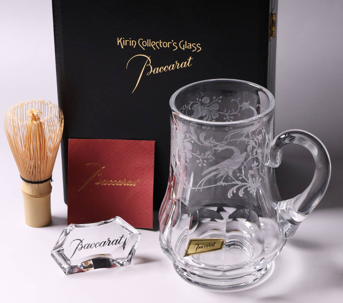 【CM190】キリンコレクターズグラス 1981年 バカラ Baccarat フランス ビアジョッキ 鳥と草花 クリスタル ガラス グラス キリンビアマグ拍卖