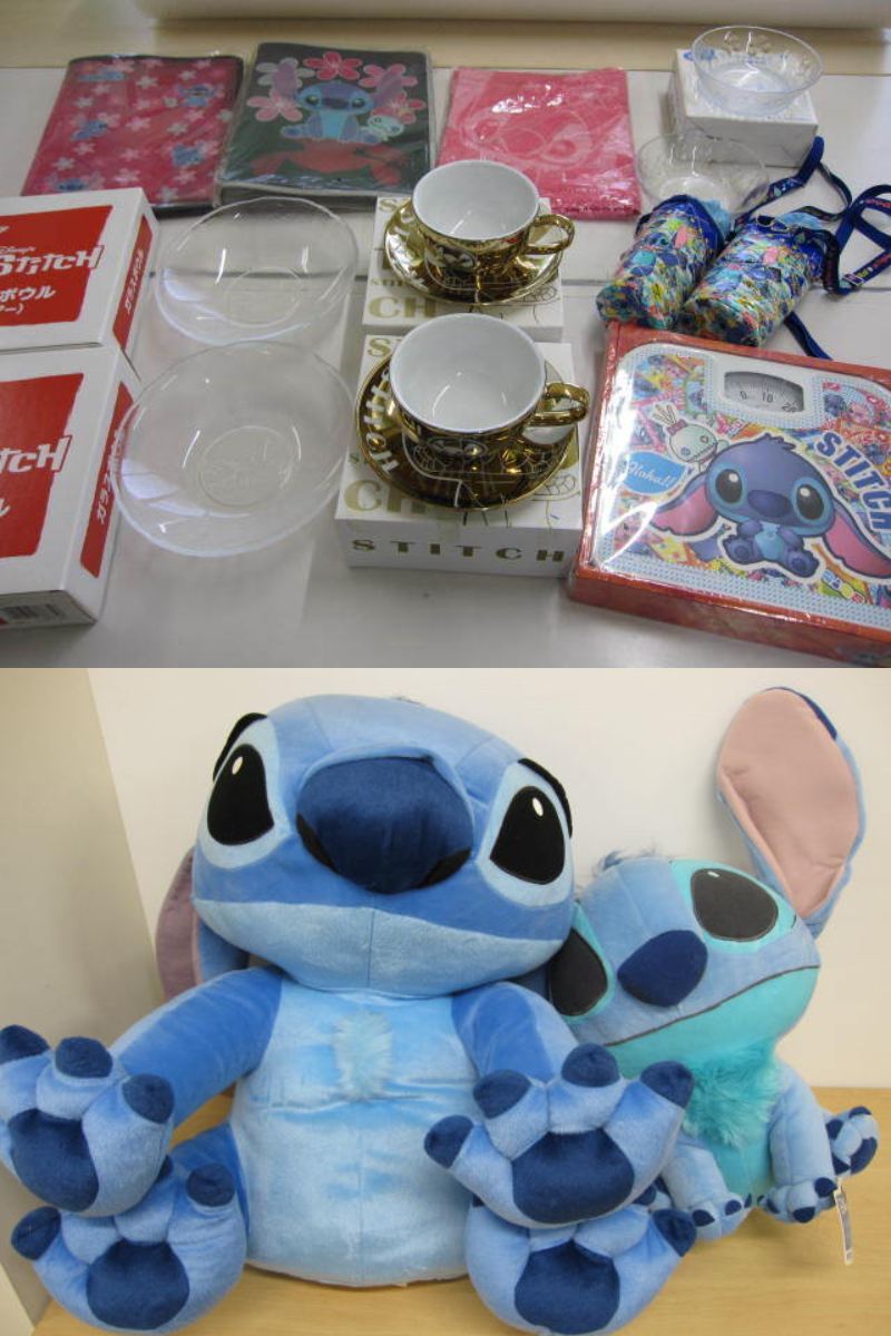 Ah792 ディズニー スティッチ ぬいぐるみ・A4ファスナーケース・タオル・体重計・お皿・カップ&ソーサー まとめ売り拍卖