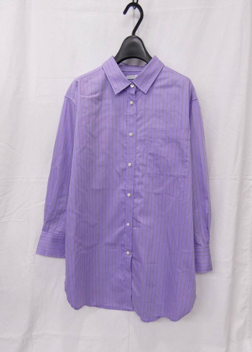 ☆1_OF MINE/ユナイテッドアローズ☆バックスリット長袖シャツ ロング丈/パープル・ストライプ拍卖