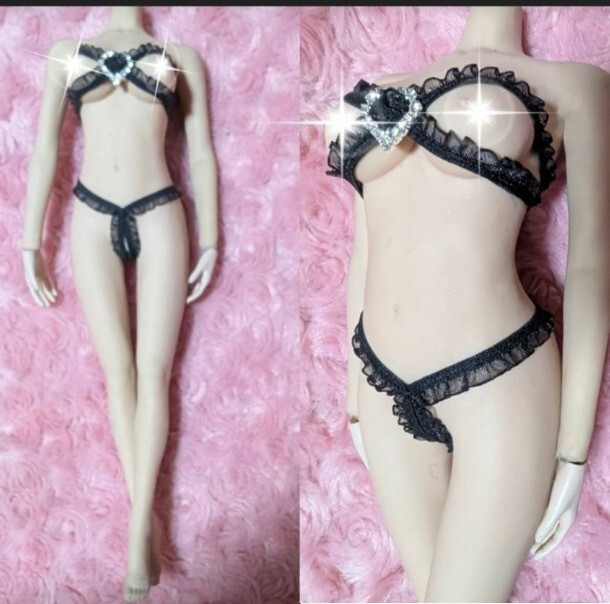 1/6ドール用 TBLeague ファイセンS07 クールガール ブラック オープンブラ オープンクロッチスキャンティ拍卖