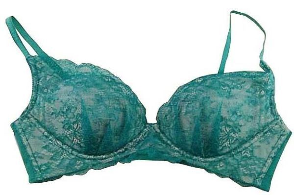 SI6443-2◇ 新品 ブラジャー 前身頃レース花柄 背部メッシュ生地 ノンワイヤー 薄型パッド入り C85 ターコイズグリーン 送料 350円拍卖