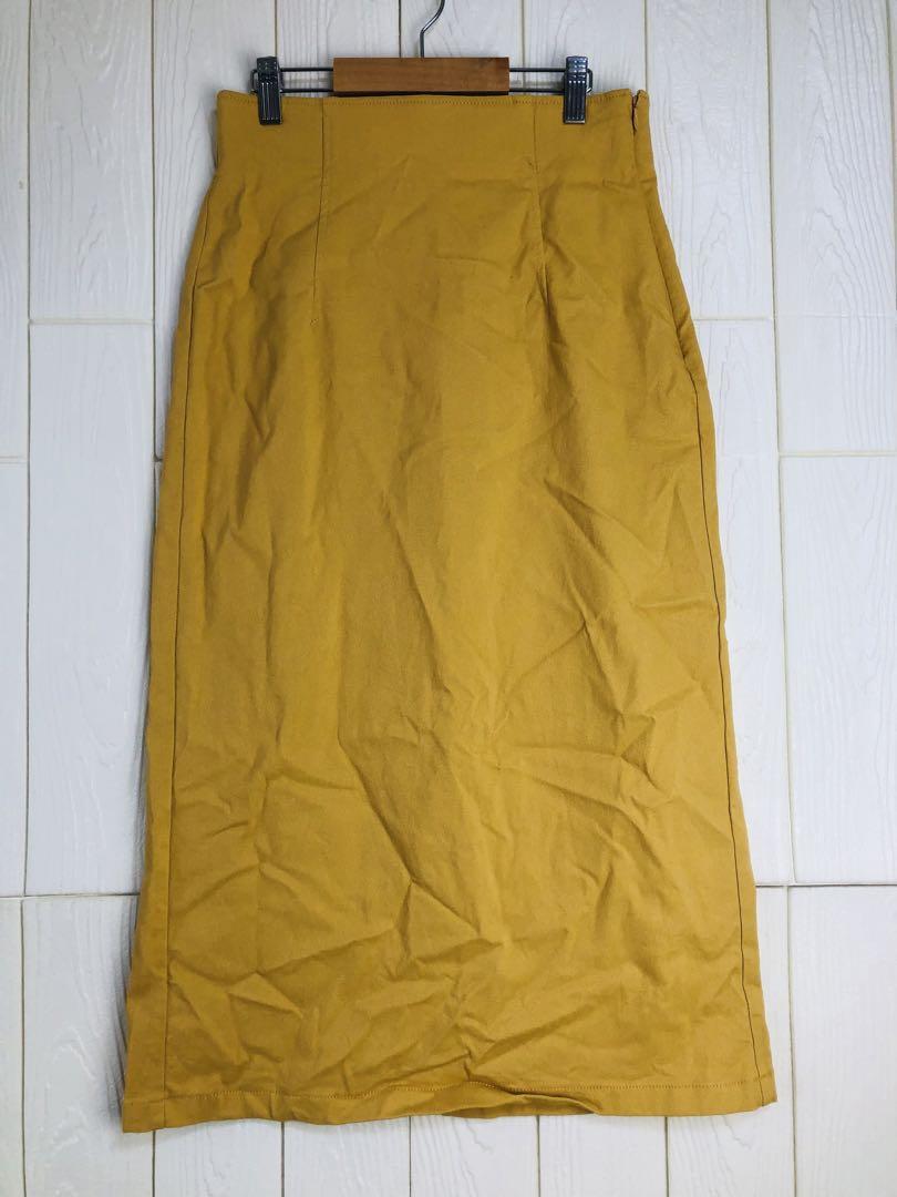GU マスタード タイトスカート ウエストジッパー紐付 Lサイズ拍卖