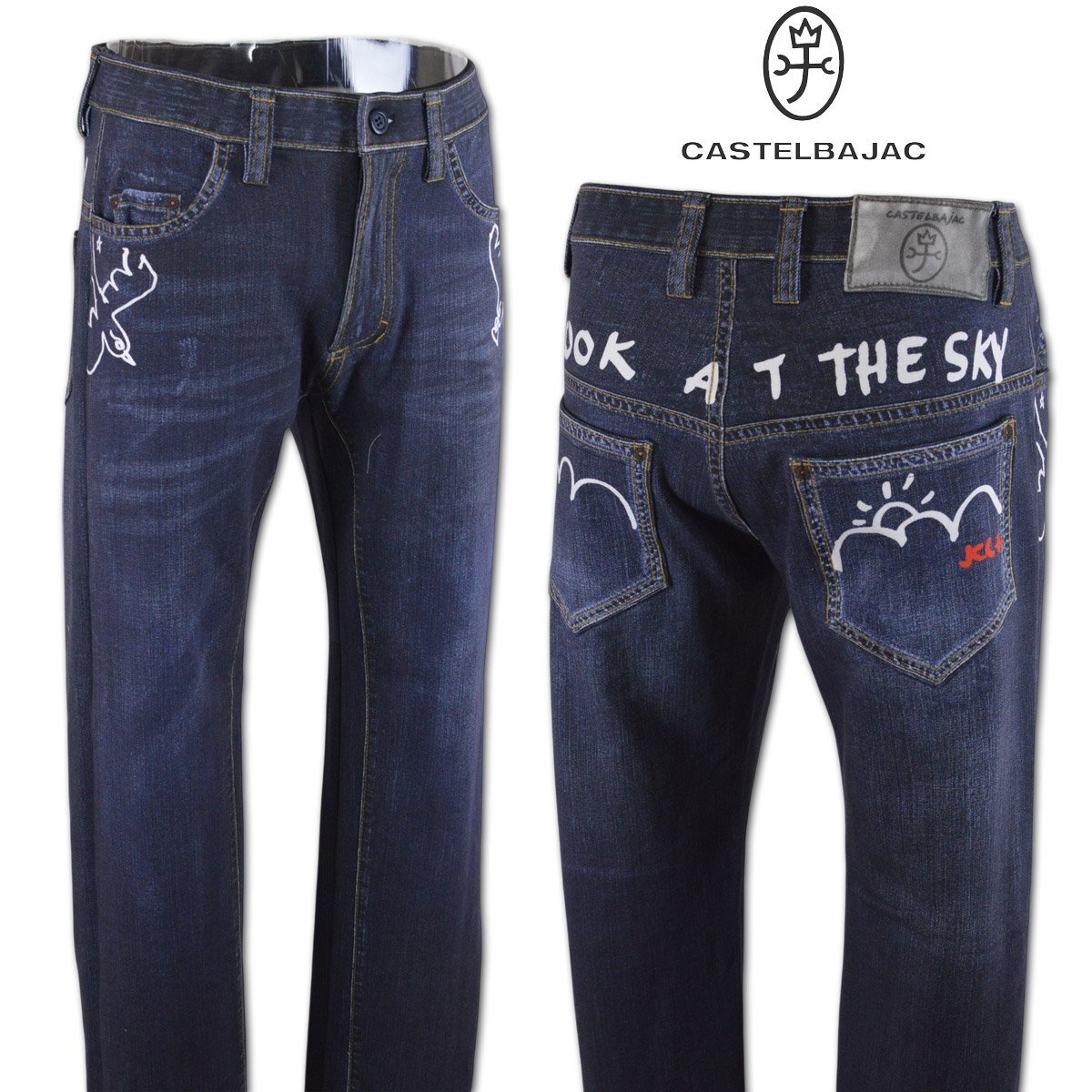 30%OFF【カステルバジャック】メンズ パンツ 90cm(50) 紺 7215140172-59 CASTELBAJAC ジーンズプリント おしゃれ かっこいい @拍卖