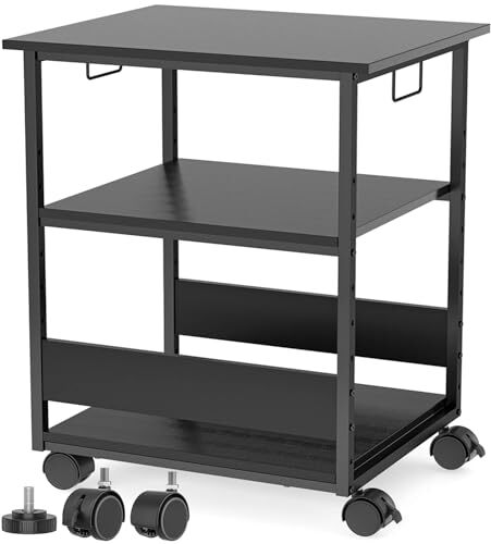 Holdm W60*D50*H70cmプリンター台 キャスター付き パソコンラック 中棚高さ9段階調節 両側取っ手付き拍卖