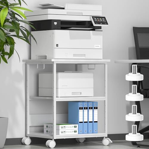 W60*D50*H70cmプリンター台 キャスター付き パソコンラック 中棚高さ9段階調節 両側取っ手付き pcワゴン拍卖