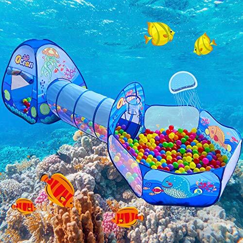 キッズテント 3点セットの子供テント トンネル・バスケットネット付きのボールプール 折り畳み式 誕生日 出産祝い プレゼ拍卖