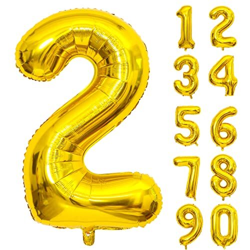 Lausatek バルーン アルミ風船 ゴールド 数字2 ナンバー 40インチ 大きい 誕生日 ハッピーバースデー 飾り拍卖