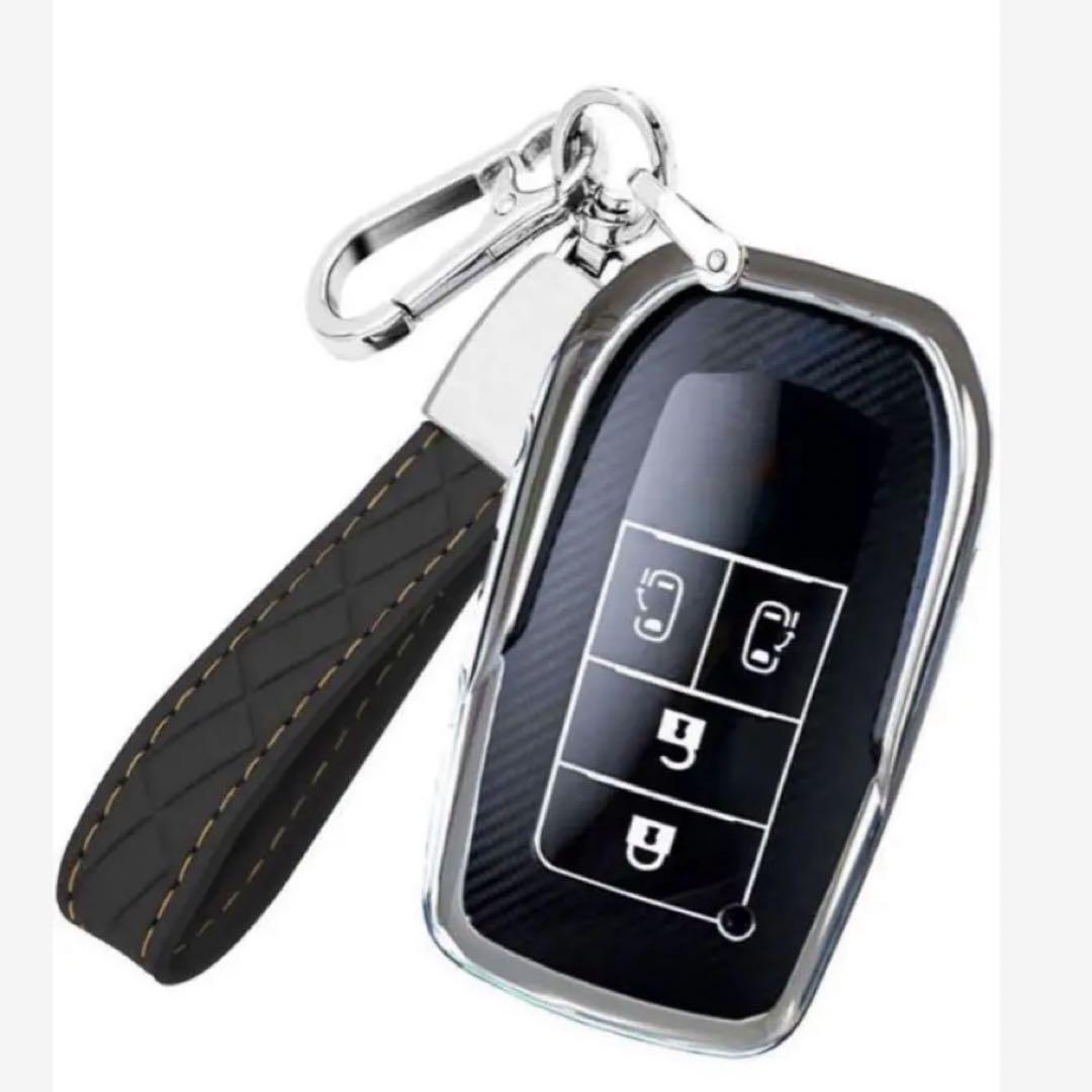 ★★カーボン調 全面カバー スマートキーケース 4ボタン ブラック ストラップ付き拍卖