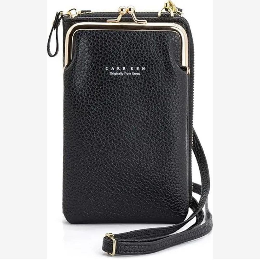 ★'スマホショルダー ポーチ 財布 がま口 肩掛けショルダー ブラック拍卖