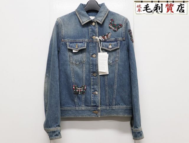 ヴァレンティノ VALENTINO 蝶 ビジュー Gジャン QB3DC01C49L サイズ38 ブルー 美品 【中古】デニムジャケット拍卖