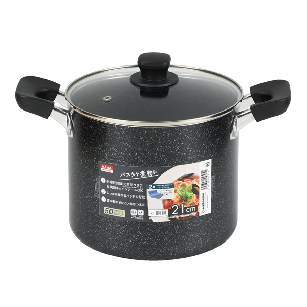 ママディナーアルファマーブルダイヤモンドIH対応ガラス蓋付寸胴鍋21cm拍卖