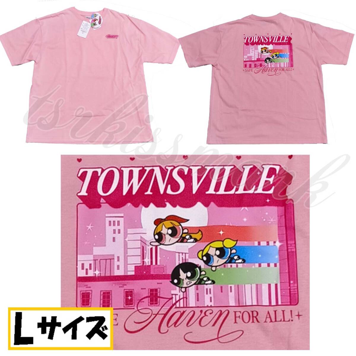 【Lサイズ】パワーパフガールズ ブロッサム、バブルス、バターカップ 半袖Tシャツ 丸首 ピンク拍卖