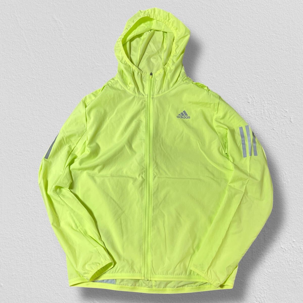 adidas フード付き長袖ジャケット 黄緑 M ●洗濯プレス済●ネコポス可● アディダス 薄手 ウインドブレーカー 古着/399拍卖