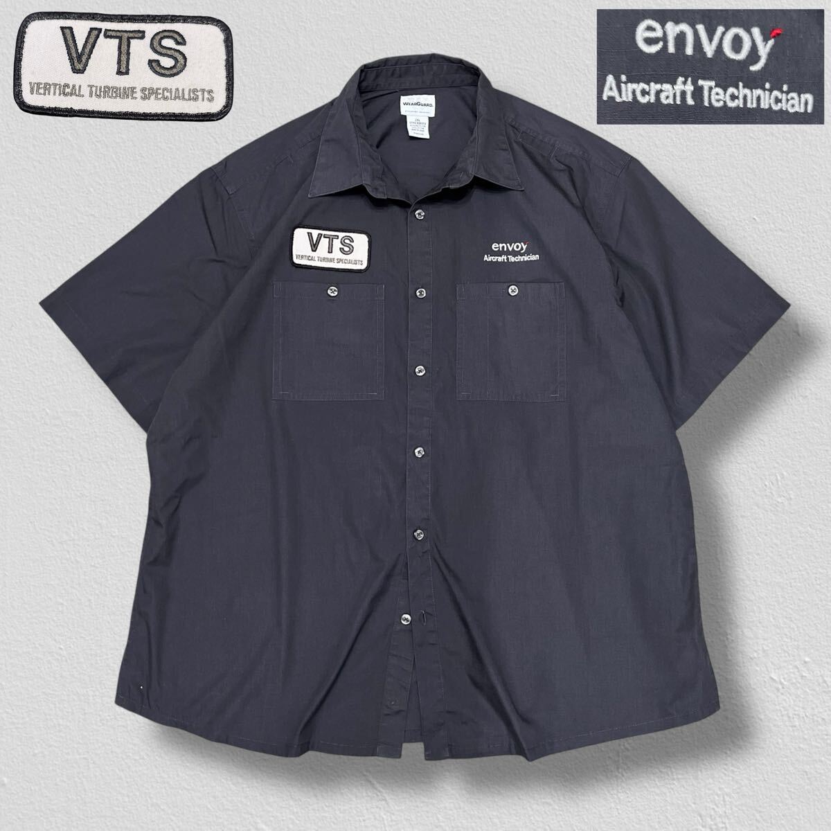 WEARGUARD 半袖ワークシャツ ワッペン 刺繍 VTS envoy Aircraft Technician チャコールグレー 2XL ●洗濯プレス済●ネコポス可● 古着/416拍卖