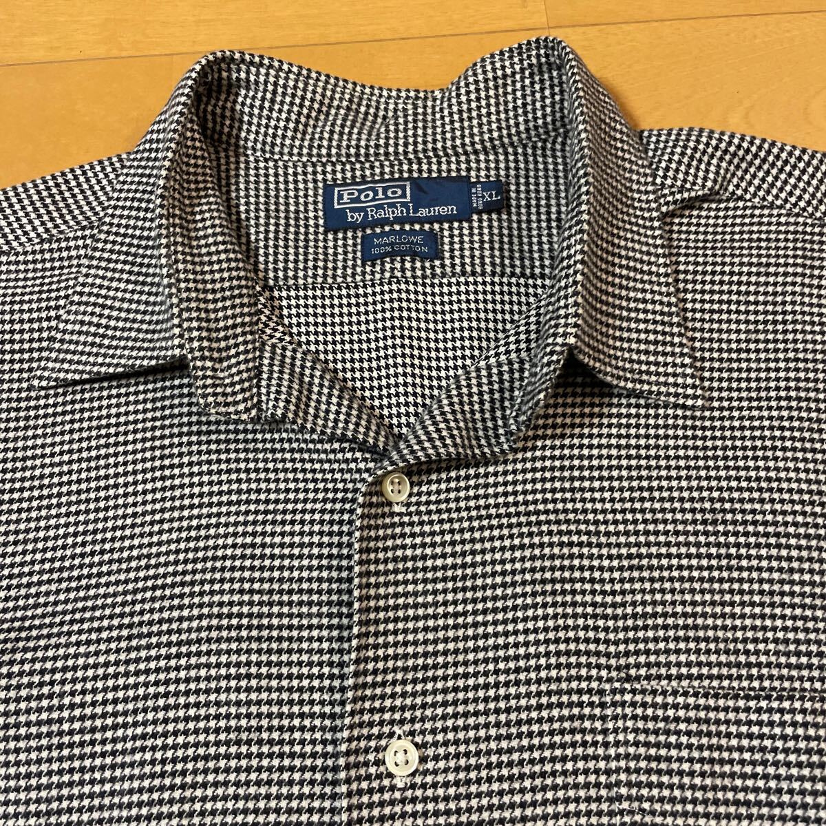 黒白 千鳥格子 ralph lauren marlowe コットン XL ビンテージ 長袖シャツ オープンカラー フランネル 90s ラルフローレン polo caldwell拍卖