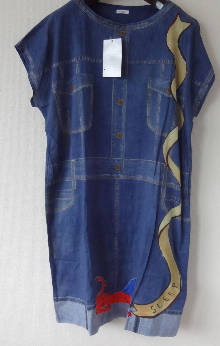 Mサイズ ツモリチサト★ワコール新品ワンピース半袖 綿100% デニム風 丸首 <エジプトへの旅> 涼しい楊柳素材 KO パジャマ拍卖