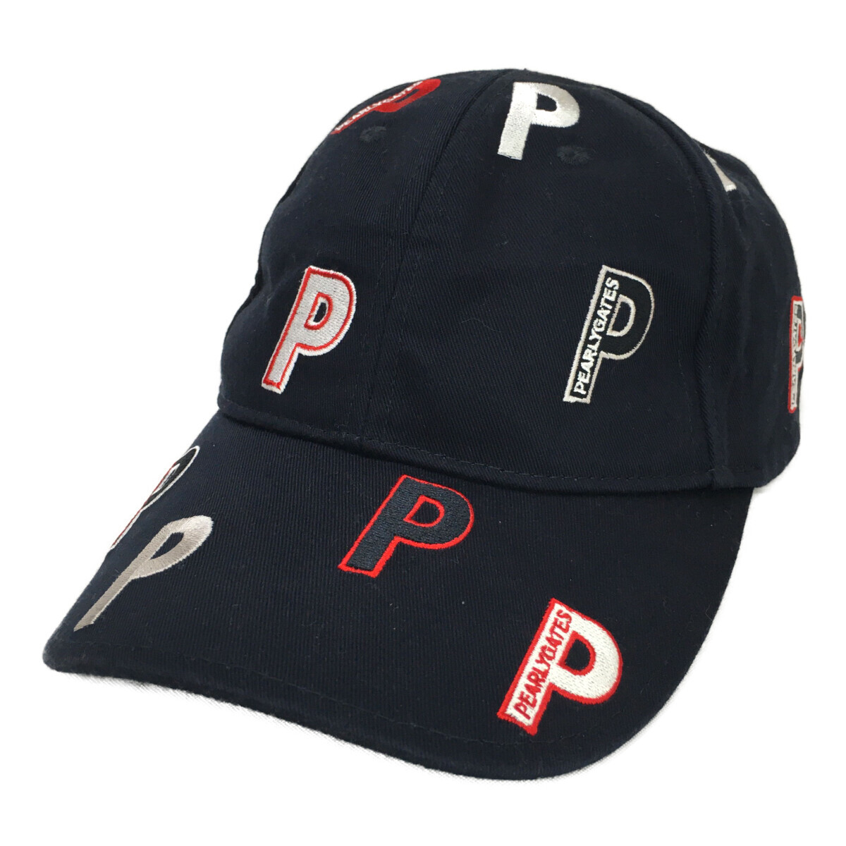 coco 中古【値下げ】パーリーゲイツ PEARLY GATES キャップ フリー 紺 ネイビー P刺しゅうロゴ 総柄 レターパックプラス発送可 K012166拍卖
