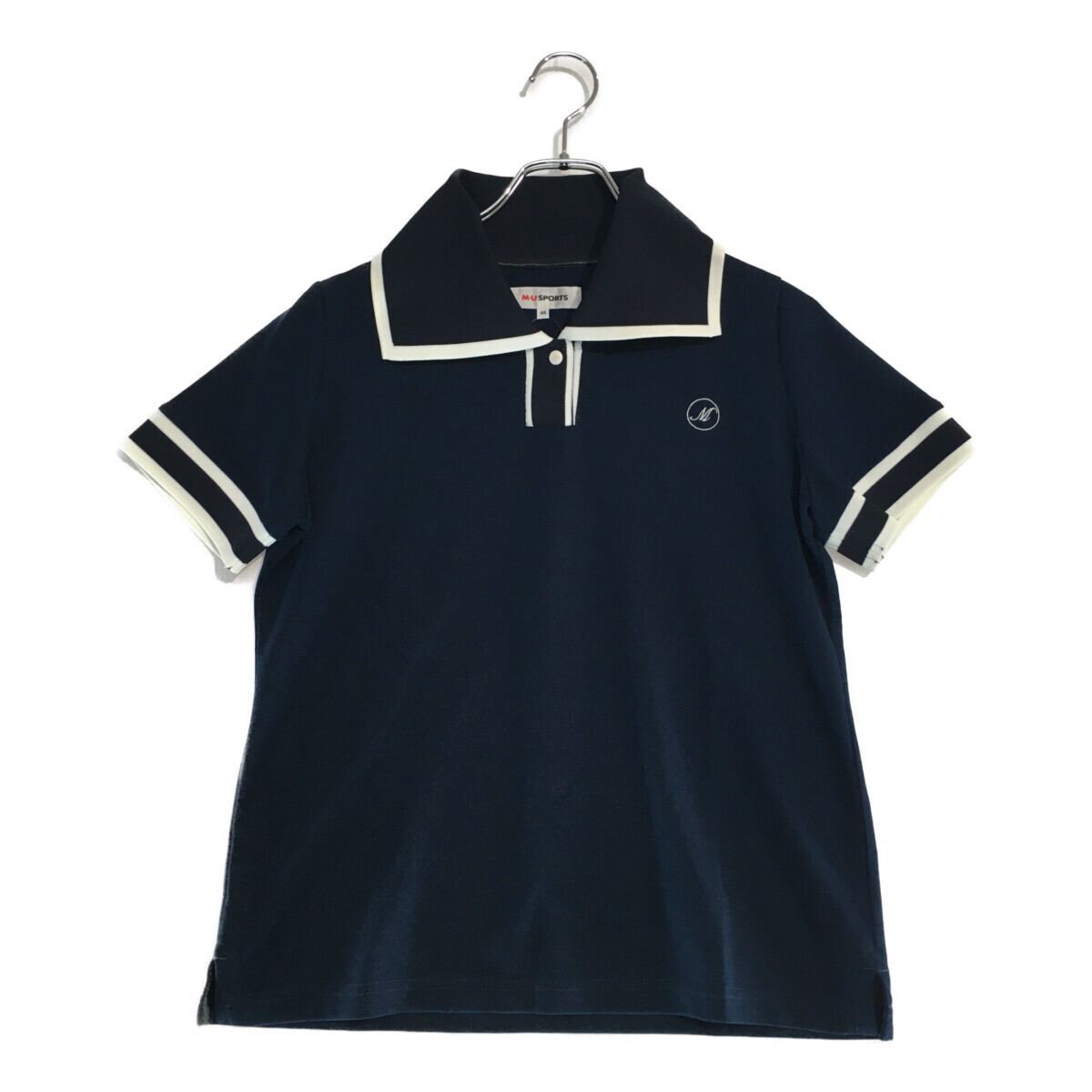 coco 中古【値下げ】 エムユースポーツ MU SPORTS レディース 半袖ポロシャツ 44(LL) 紺 ビッグカラー レターパックプラス発送可 99716拍卖
