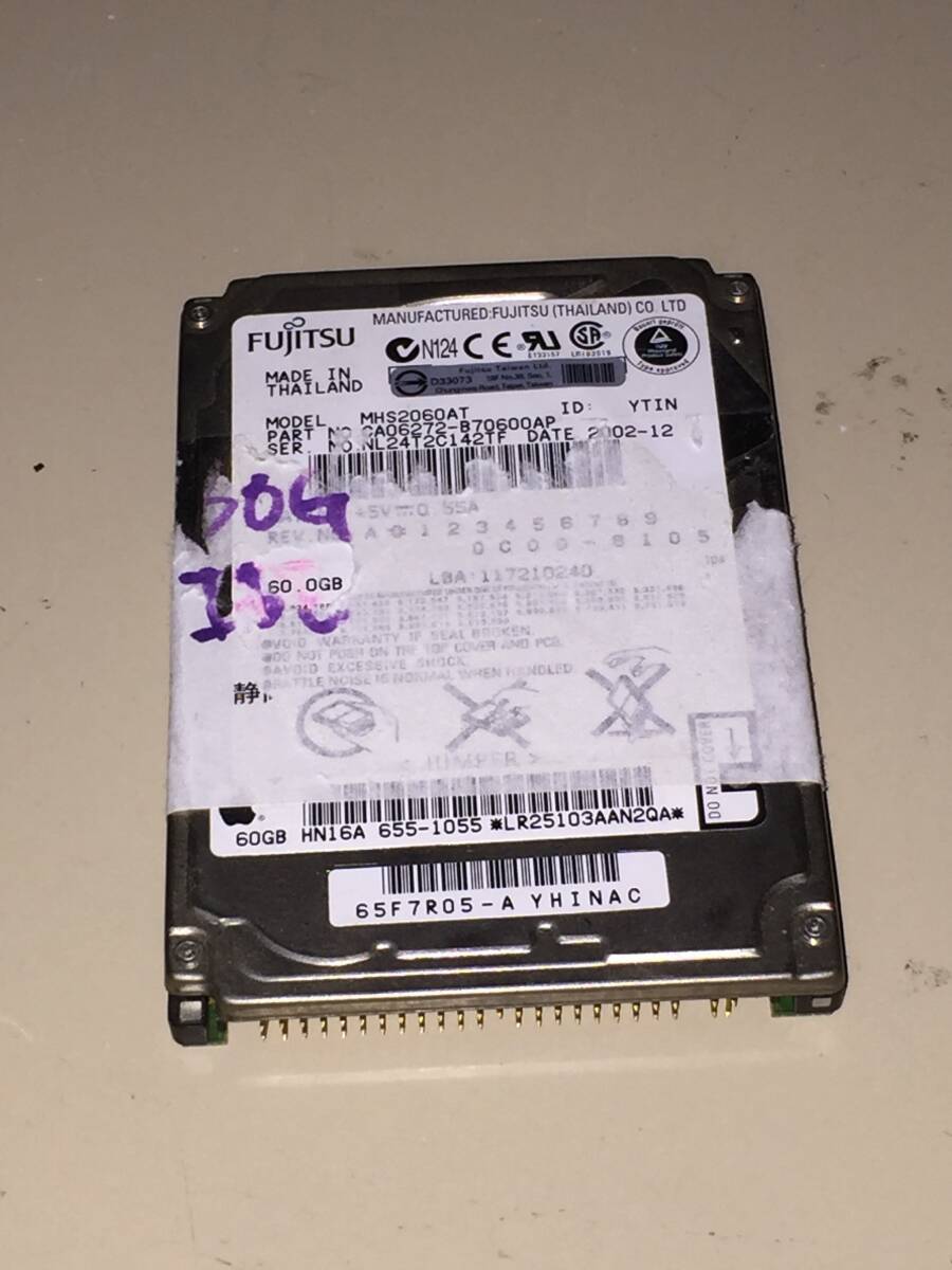 170サイズ詰め放題/未チェックジャンク扱い/2.5インチide hdd fujitsu mhs2060at 60gb、初期化できた、アップルマークなのでサーバー用...拍卖