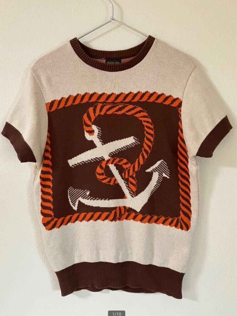 GROOVIN HIGH グルービンハイ 半袖サマーニット ブラウン/アンカー(両面) 素材/COTTON100% Mサイズ 日本製拍卖