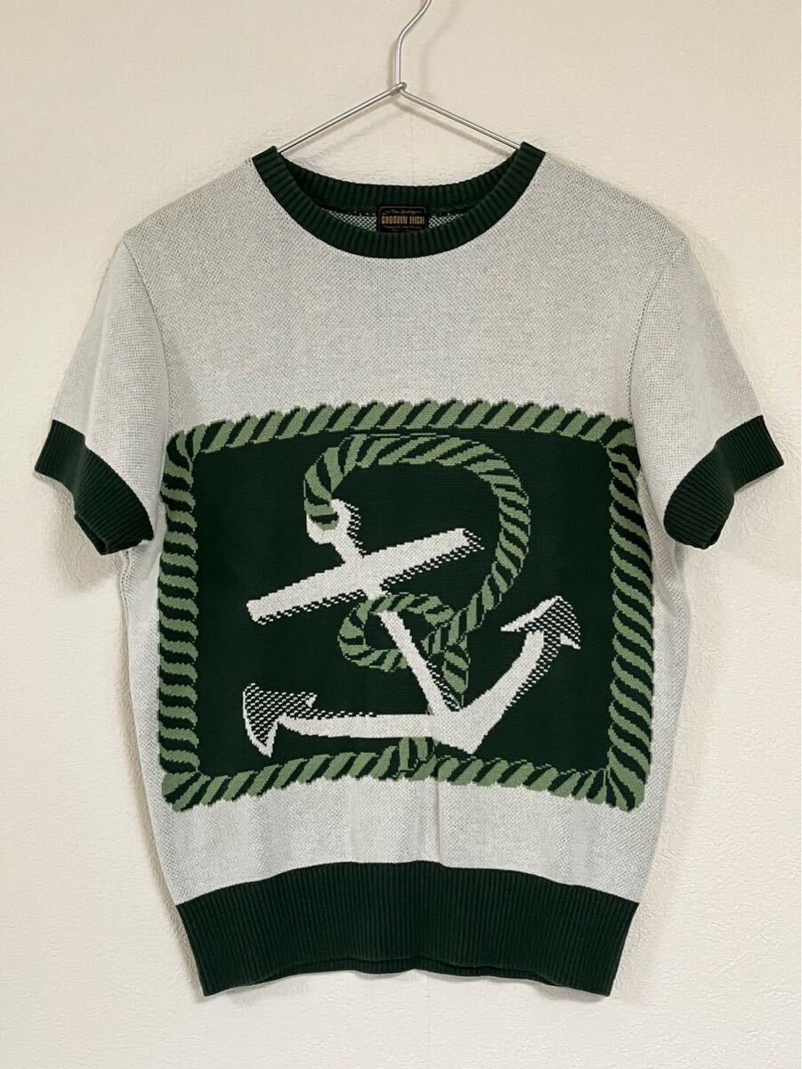 GROOVIN HIGH グルービンハイ 半袖サマーニット グリーン/アンカー 100%COTTON Mサイズ拍卖