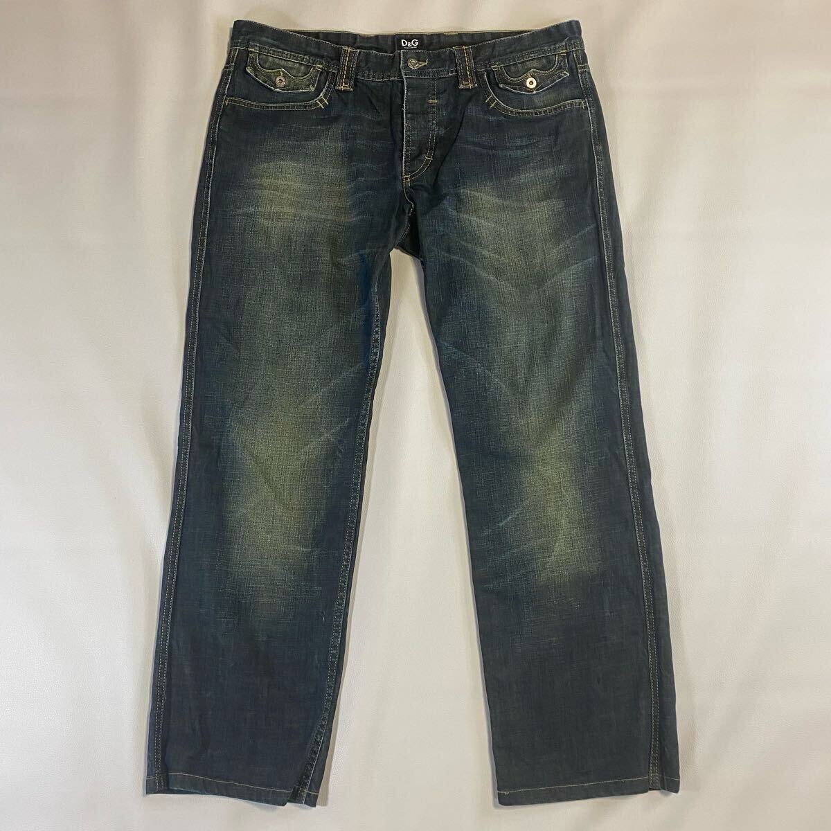 ドルガバ デニム D&G ドルチェアンドガッパーナ ジーンズ W35 濃紺 フラップポケット REGULAR FIT メンズ 大きいサイズ ボタンフライ拍卖