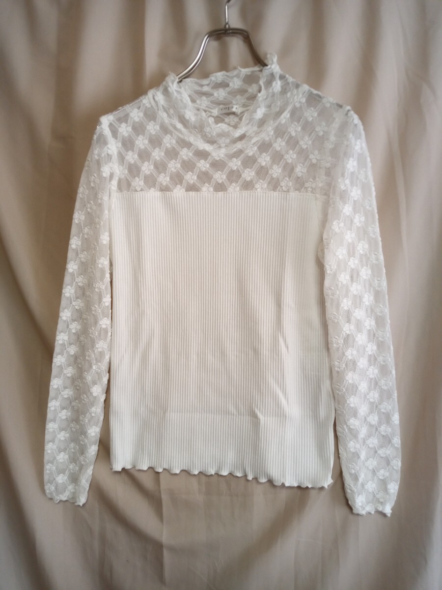 12651 ★★ COLZA レース&リブメロウトップス ハイネック サイズS カットソー拍卖