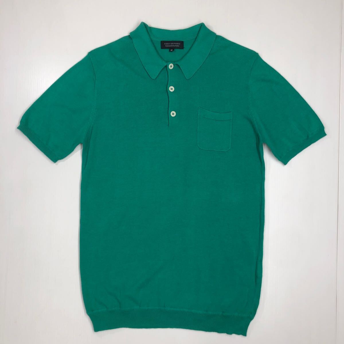 nanouniverse ナノユニバース 半袖ポロシャツ グリーン メンズ Mサイズ 胸ポケット 46-42拍卖
