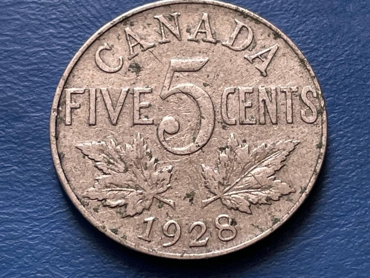 ☆【カナダ 1928年 5セントニッケル貨:カナダ 5セント ジョージ5世 コレクター放出品】J869☆拍卖