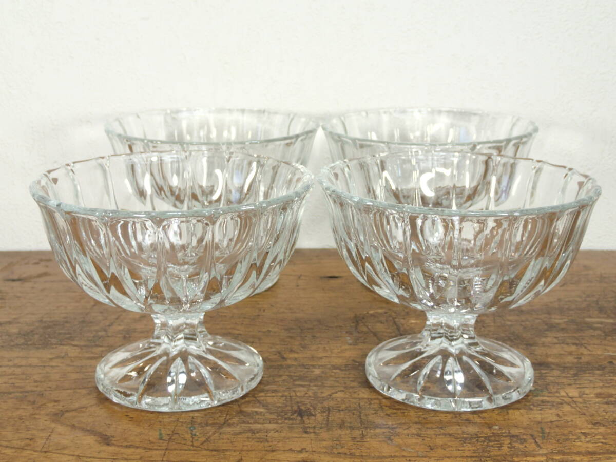 ② 昭和レトロ 喫茶店グラス 曽我ガラス フラッペグラス デザートグラス パフェグラス サンデーグラス アイス フルーツ ガラス 4客セット拍卖