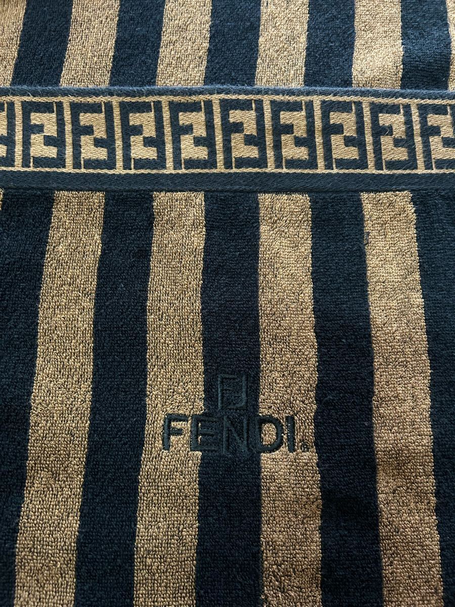 一度洗濯 中古 FENDI フェンディ タオルケット 140x200cm 綿100% 茶色 黒 ブラウン 日本製 大津コーポレーション 拍卖