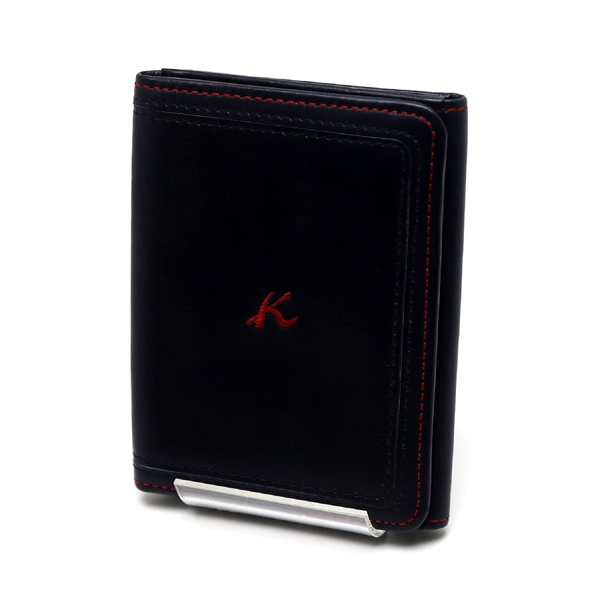 中古品 キタムラ 二つ折り カードケース レザー ネイビー レッドステッチ拍卖