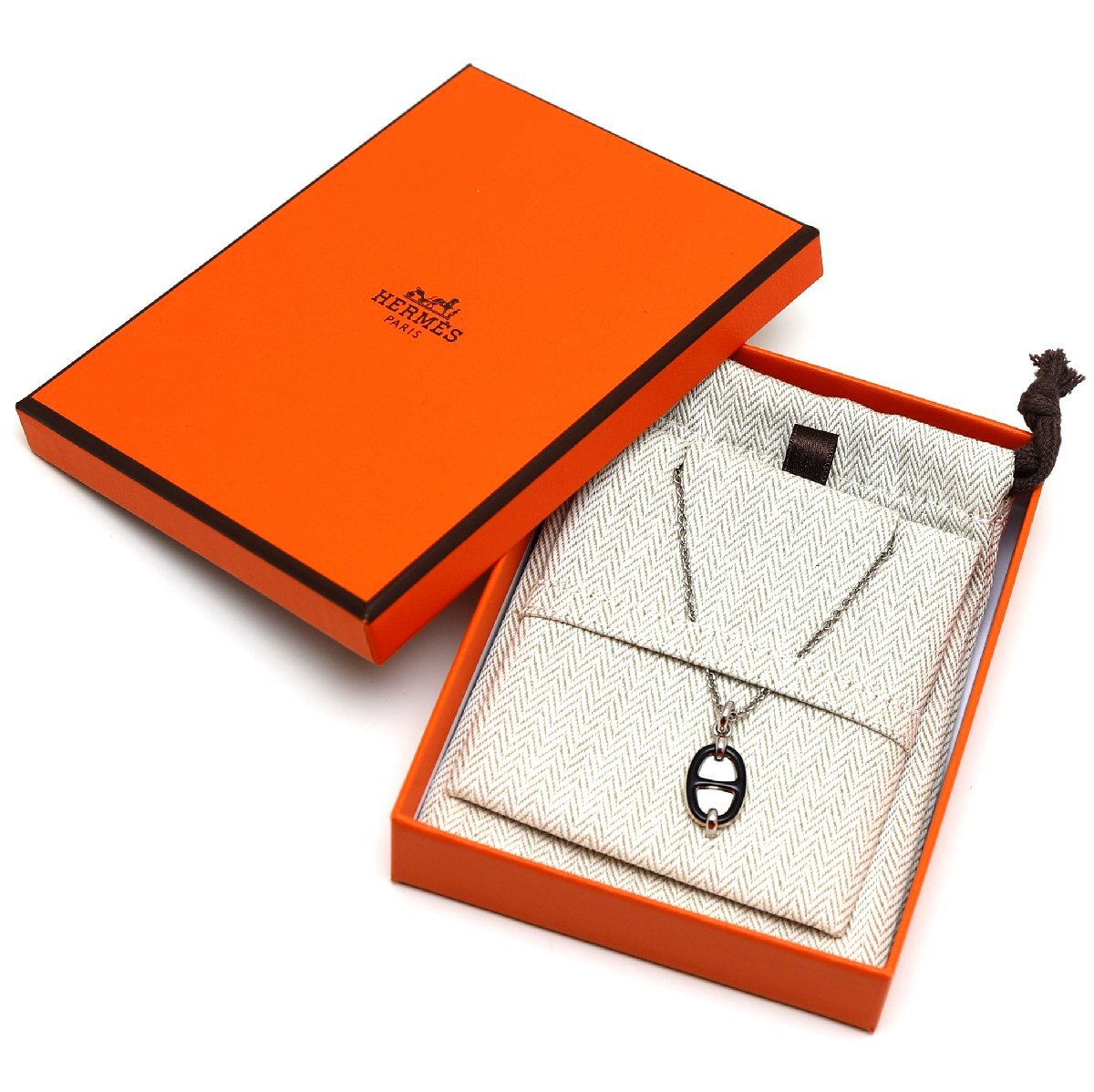 新品 エルメス ミニ マイヨンPM ネックレス ペンダント シェーヌダンクル クラスプ ブラック H100053FP03拍卖