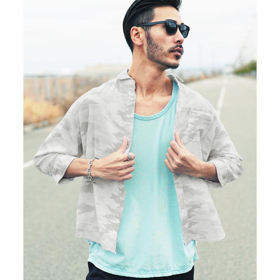 ◆Roshell 綿麻 リネンシャツ パナマシャツ 7分袖 カモフラ 迷彩◆拍卖