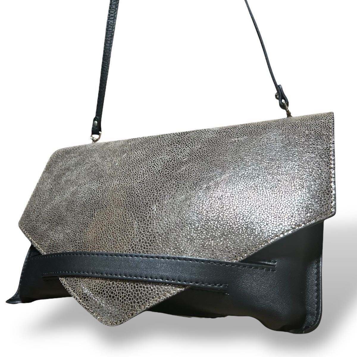 希少 ジャンニキャリーニ GIANNI CHIARINI ショルダーバッグ クラッチバッグ 2way シルバー ブラック パーティ拍卖