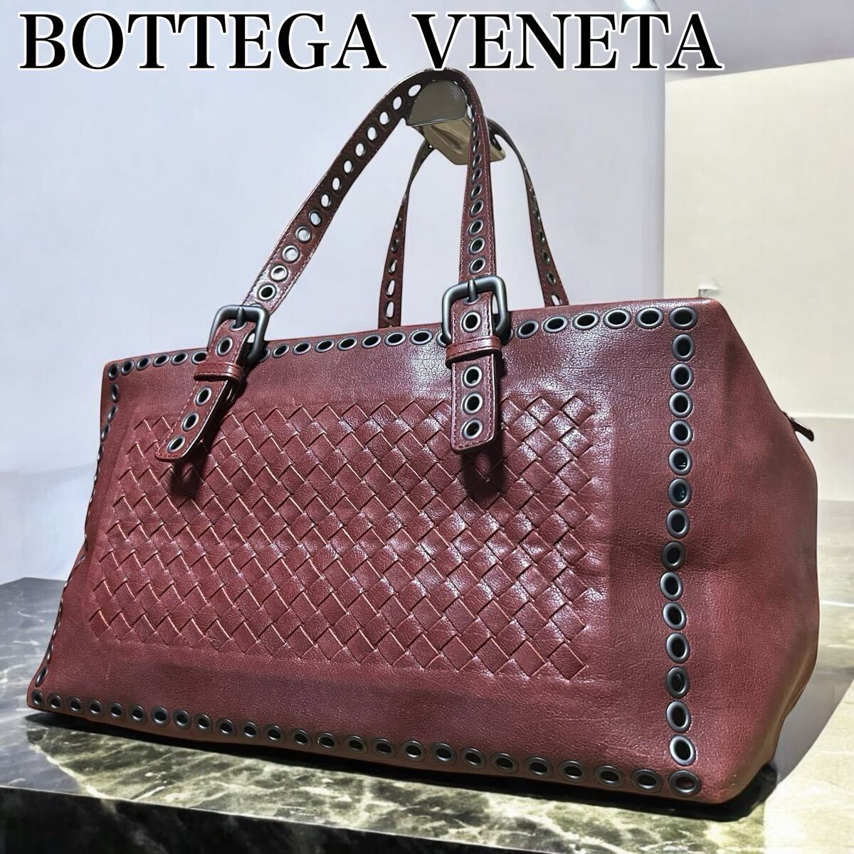 希少 ボッテガヴェネタ BOTTEGA VENETA ミニボストンバッグ ハンドバッグ イントレチャート パンチングレザー ポーチ拍卖