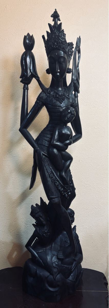 黒檀 木彫 細密彫刻 女神 88cm 大型 バリ神 神話 置物 彫刻 美術品 置物 オブジェ インテリア 女性 当時物 アジアン バリ購入 希少 置物拍卖