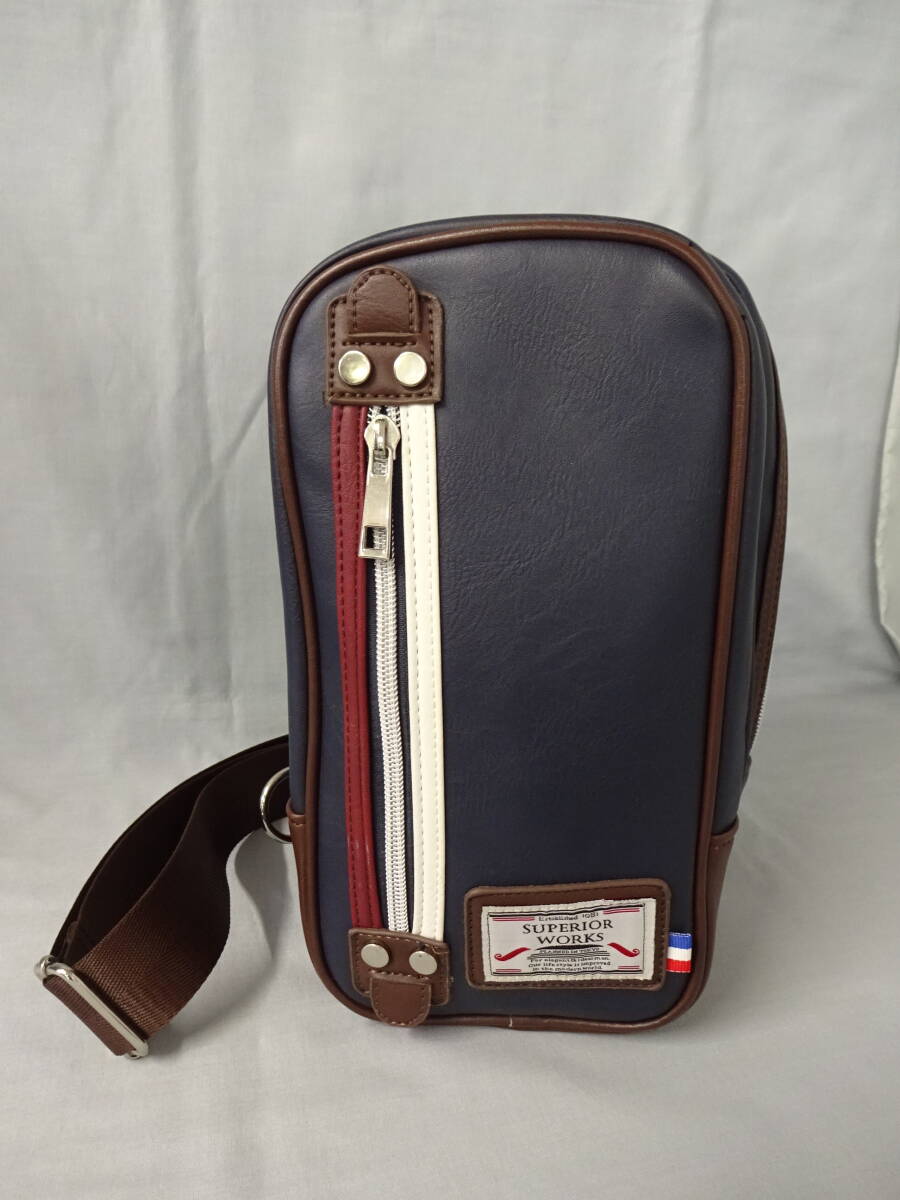 SUPERIOR WORKS シュペリオルワークス ボディバッグ ショルダー 縦:約28cm 横:約16cm 奥行:約9cm ネイビー ブラウン ファクトリーフジタ拍卖