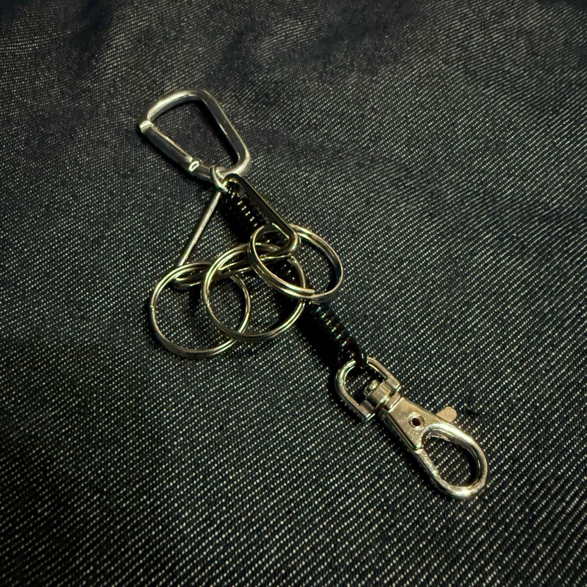 カラビナ 30mm 三角カン キーホルダー キーリング 三角 3連リング コイルチェーン スプリングロープ ハンドメイド メンズ レディース拍卖