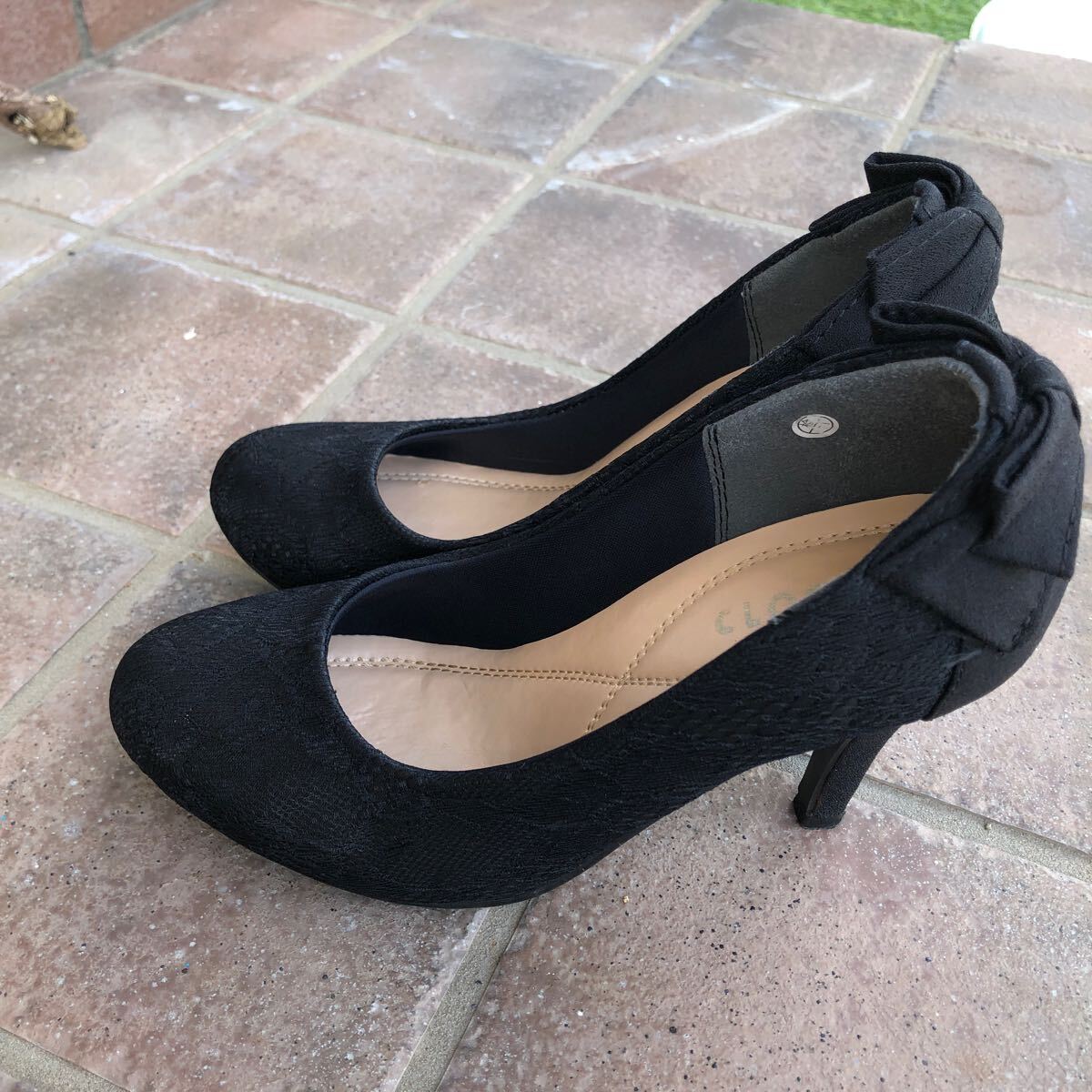 美脚みせCIOSSHI 23.5〜24センチ ヒール8.5センチ 結婚式 入学式 卒業式 冠婚葬祭に レディース パンプス レース 黒 拍卖