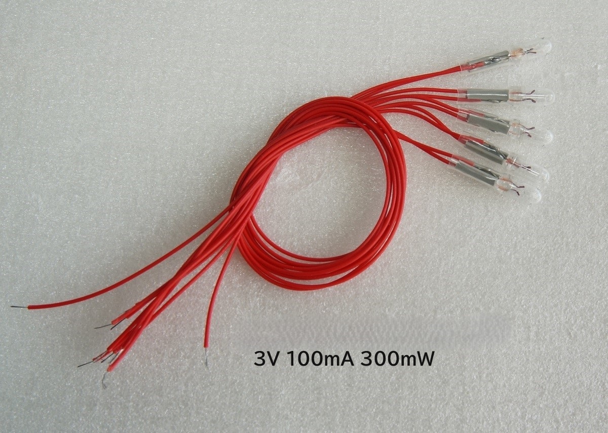 3V 100mA 直径3mm 5個 セット リード線付 むぎ球 麦球 電球 フィラメントランプ拍卖