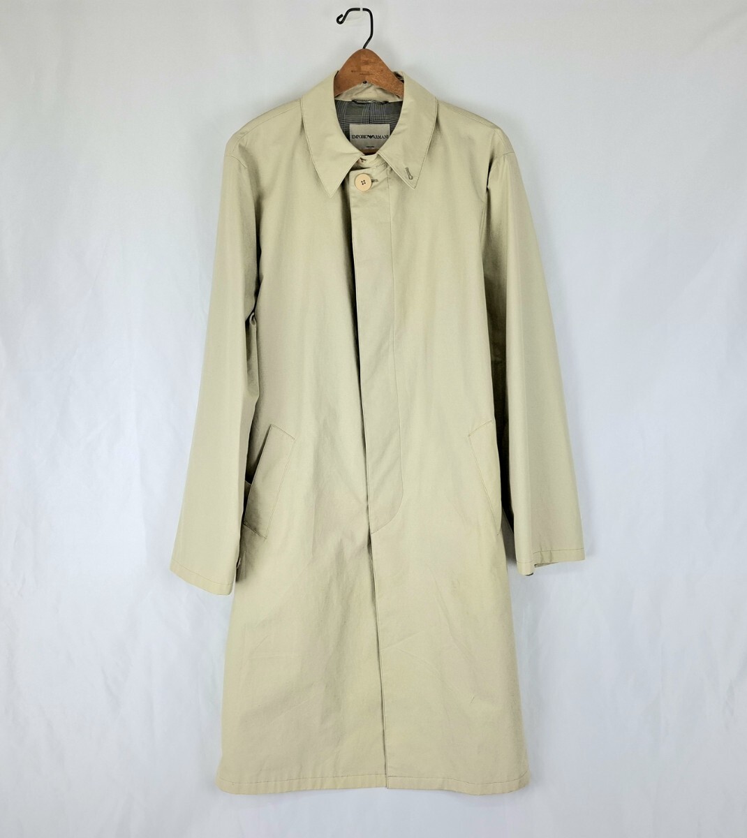 良好 ITALY製 EMPORIO ARMANI ロング丈コート ステンカラーコート スプリングコート ベージュイタリア製拍卖